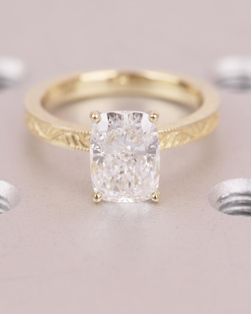 Elongated Cushion Cut Engagement Ring, IGI Certified Lab Diamond Ring, Vintage 14k Solid Gold Promise Ring, Art Deco Filigree Solitaire Ring image #12