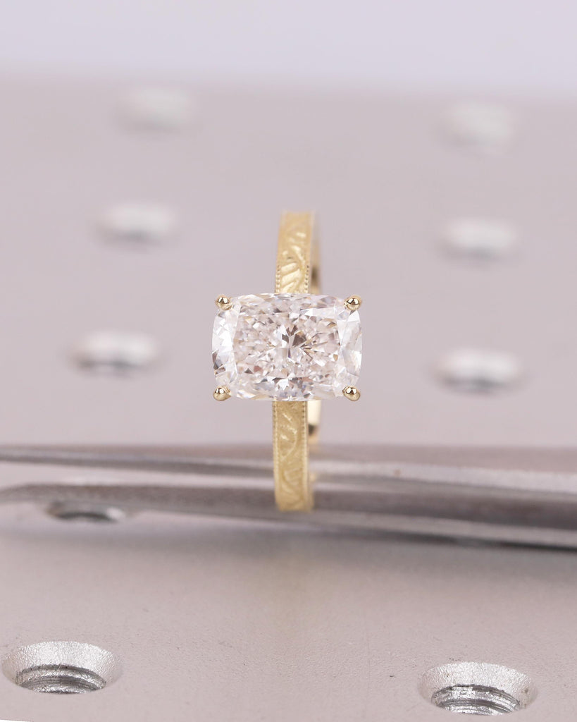 Elongated Cushion Cut Engagement Ring, IGI Certified Lab Diamond Ring, Vintage 14k Solid Gold Promise Ring, Art Deco Filigree Solitaire Ring image #11