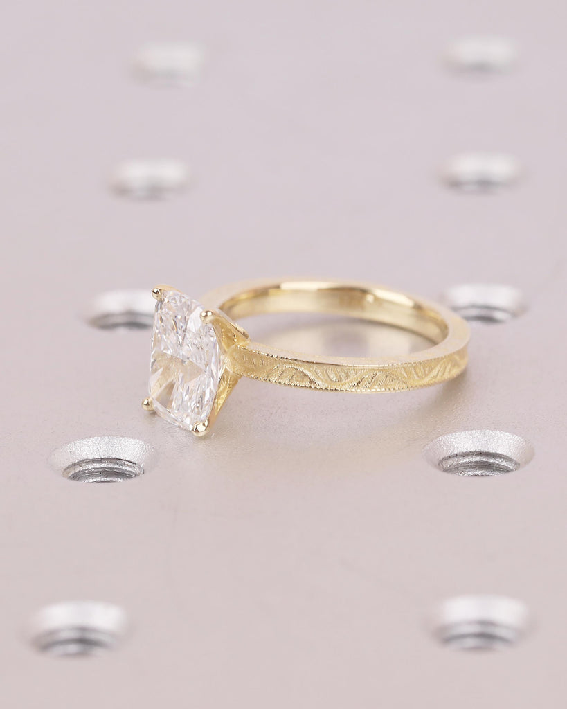 Elongated Cushion Cut Engagement Ring, IGI Certified Lab Diamond Ring, Vintage 14k Solid Gold Promise Ring, Art Deco Filigree Solitaire Ring image #9