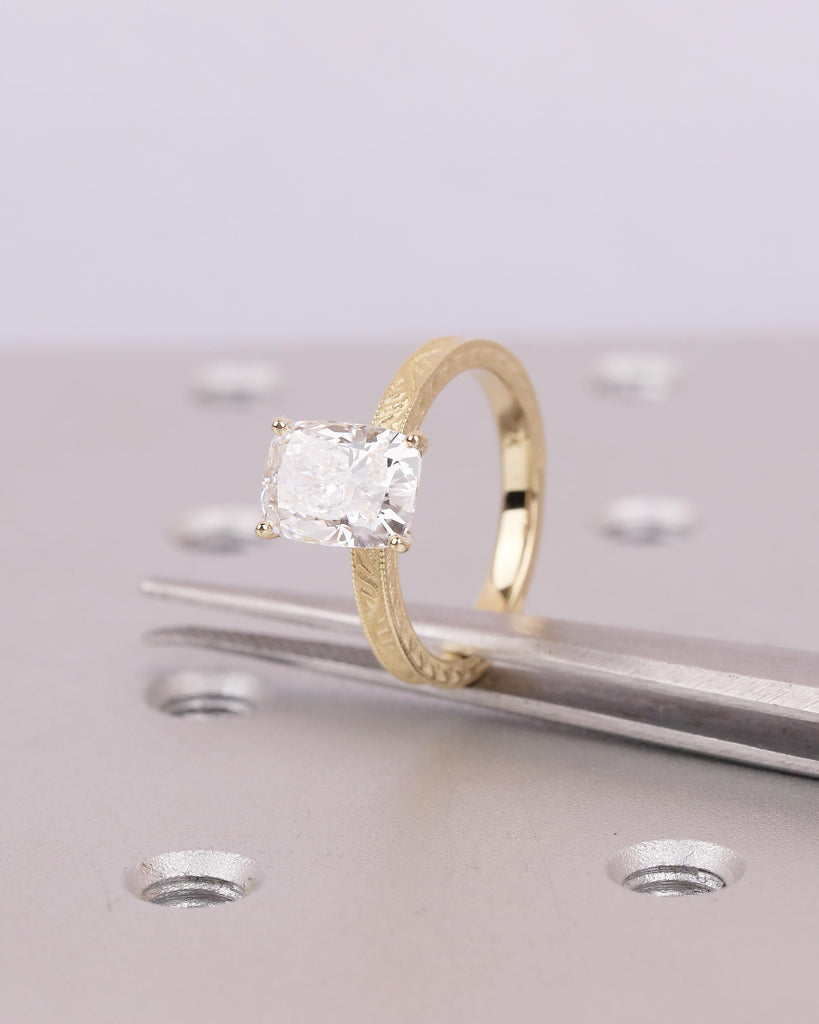 Elongated Cushion Cut Engagement Ring, IGI Certified Lab Diamond Ring, Vintage 14k Solid Gold Promise Ring, Art Deco Filigree Solitaire Ring image #14