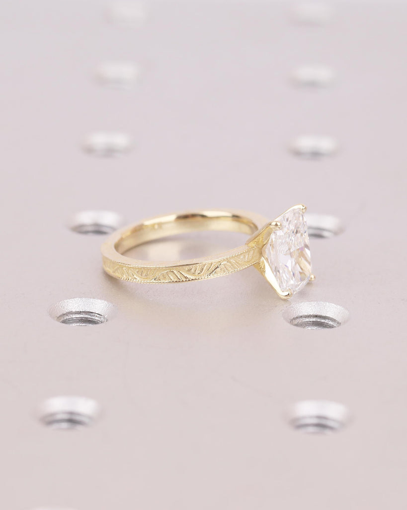 Elongated Cushion Cut Engagement Ring, IGI Certified Lab Diamond Ring, Vintage 14k Solid Gold Promise Ring, Art Deco Filigree Solitaire Ring image #4