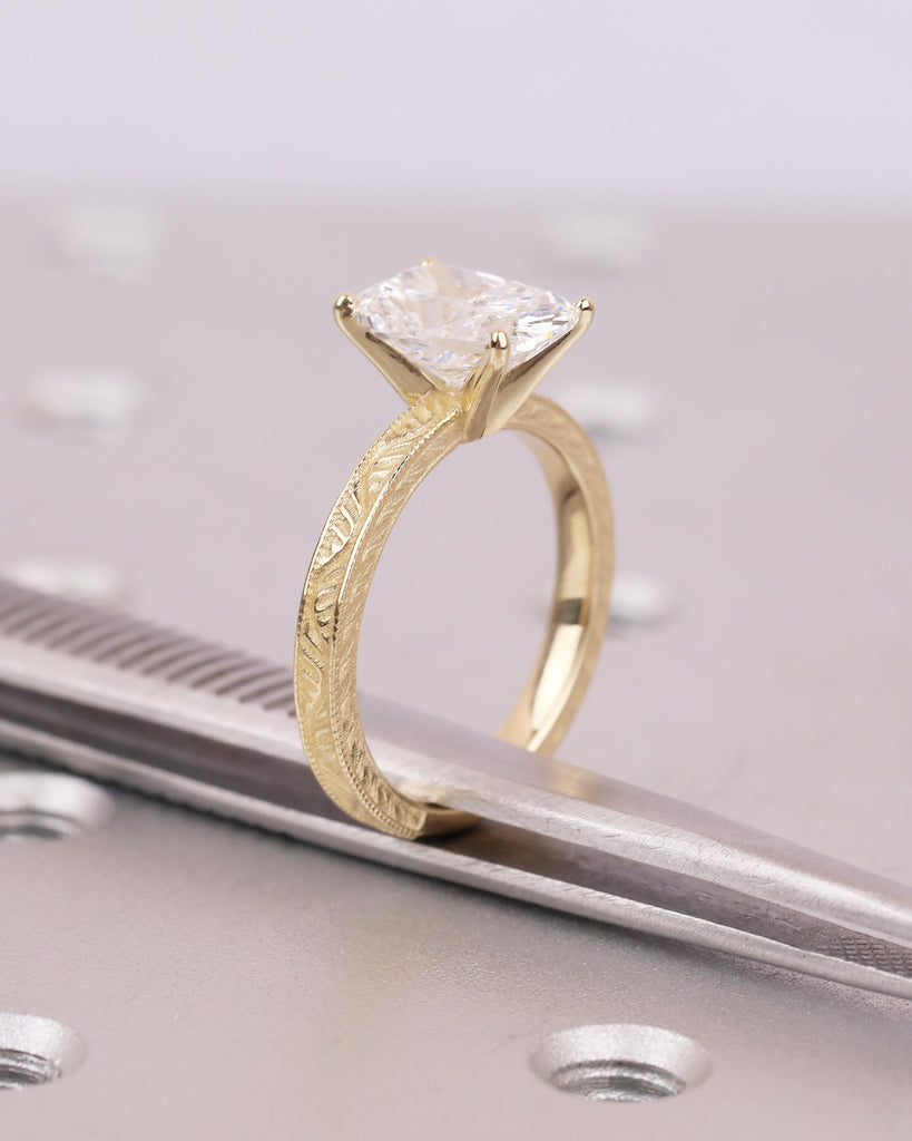 Elongated Cushion Cut Engagement Ring, IGI Certified Lab Diamond Ring, Vintage 14k Solid Gold Promise Ring, Art Deco Filigree Solitaire Ring image #16