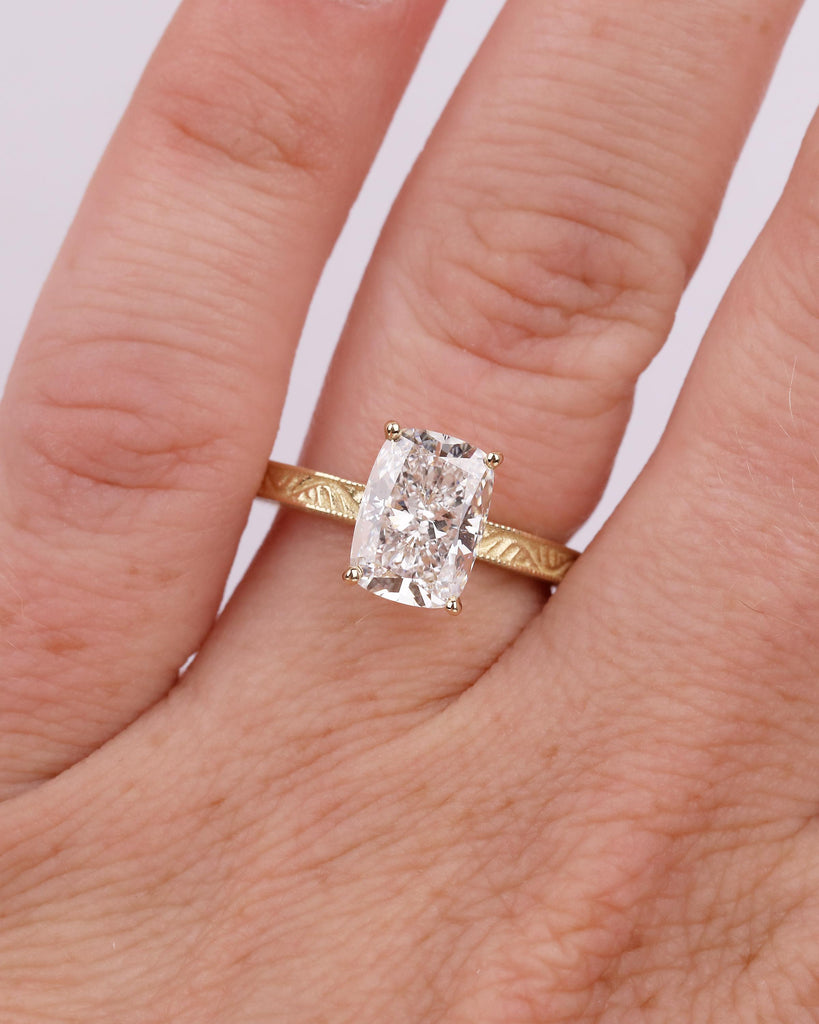 Elongated Cushion Cut Engagement Ring, IGI Certified Lab Diamond Ring, Vintage 14k Solid Gold Promise Ring, Art Deco Filigree Solitaire Ring image #2
