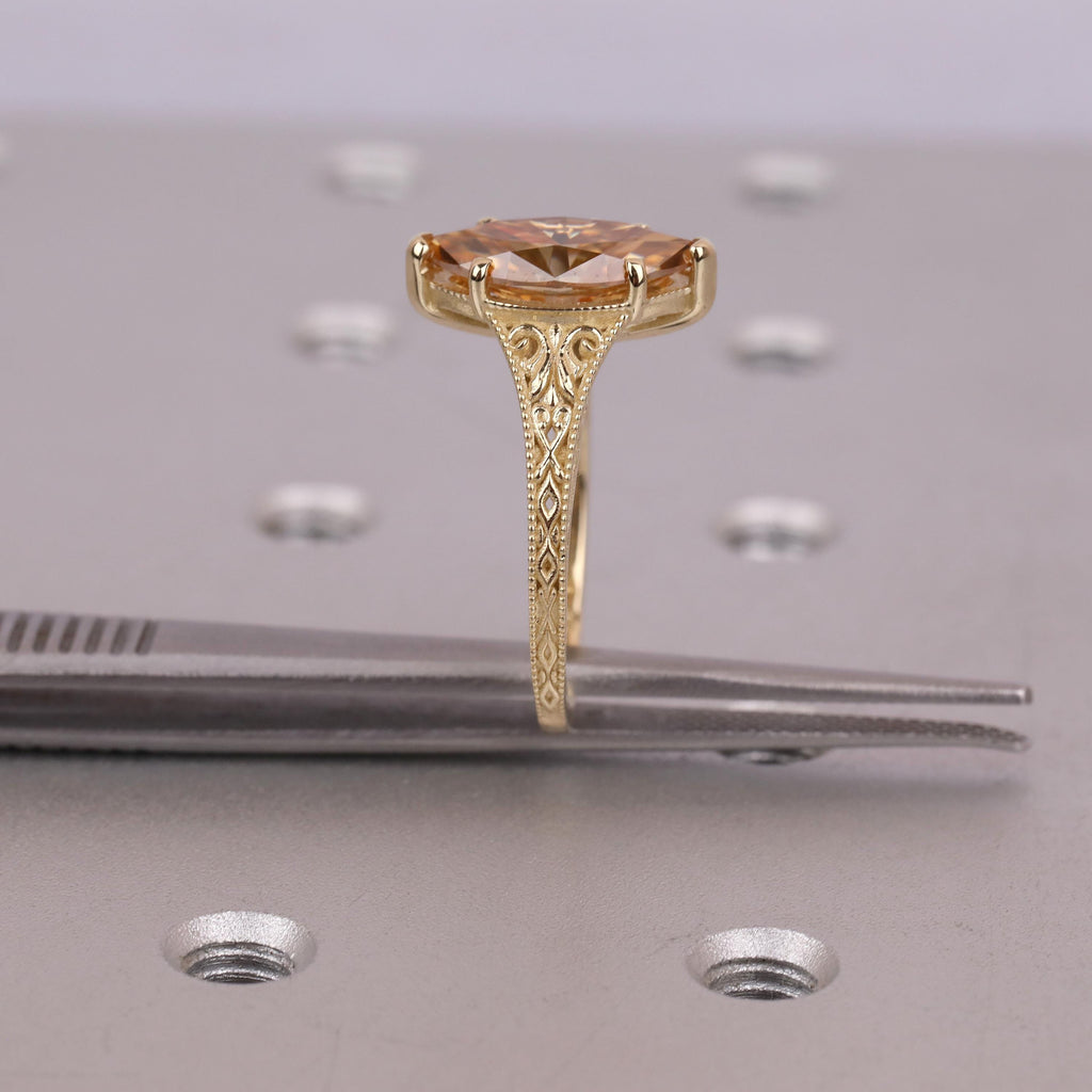 Brownish Diamond Vintage Engagement Ring | Marquise Solitaire Women Gold Rings | Lab Grown Diamond Promise Ring Anniversary Gift image #6