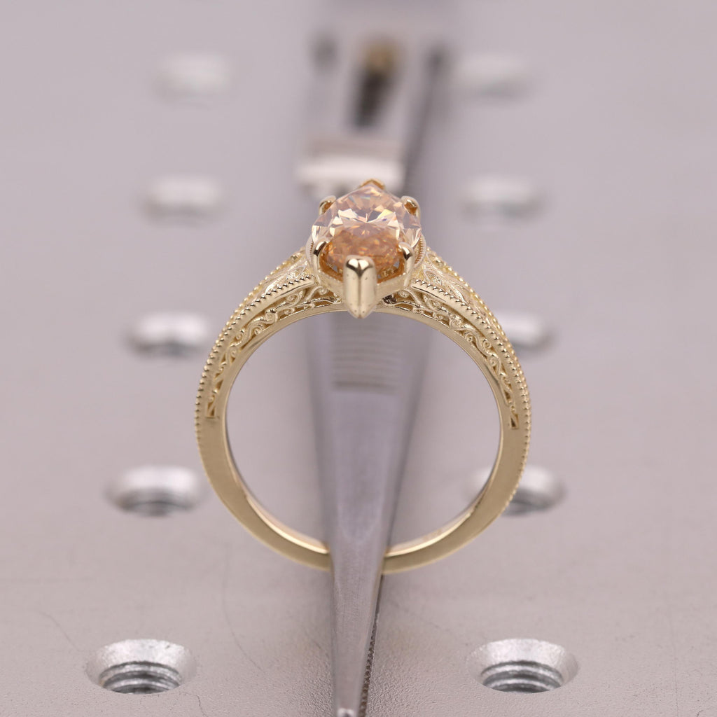 Brownish Diamond Vintage Engagement Ring | Marquise Solitaire Women Gold Rings | Lab Grown Diamond Promise Ring Anniversary Gift image #7