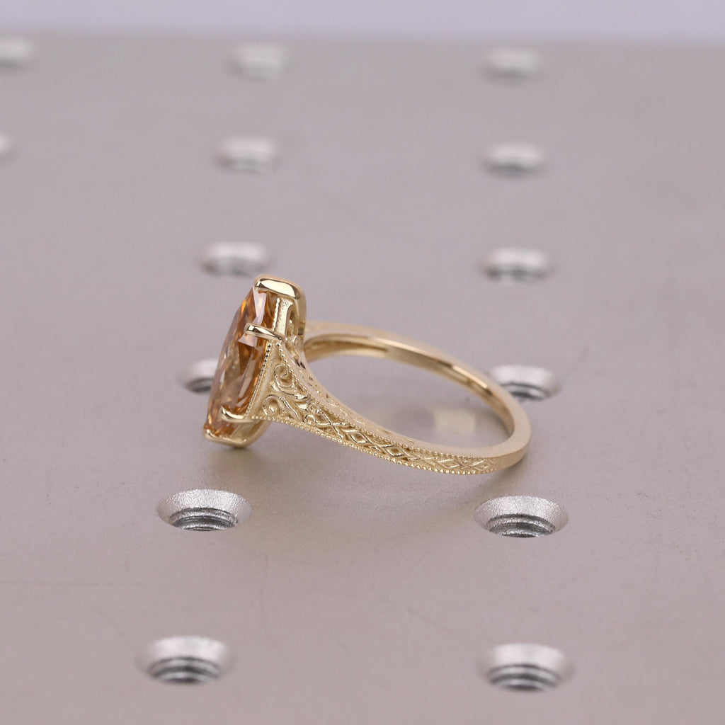 Brownish Diamond Vintage Engagement Ring | Marquise Solitaire Women Gold Rings | Lab Grown Diamond Promise Ring Anniversary Gift image #12