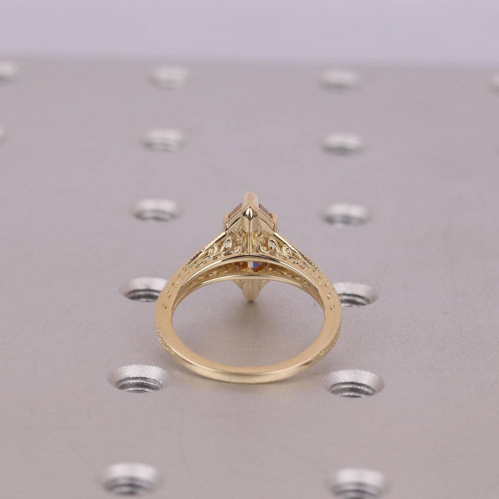Brownish Diamond Vintage Engagement Ring | Marquise Solitaire Women Gold Rings | Lab Grown Diamond Promise Ring Anniversary Gift image #11