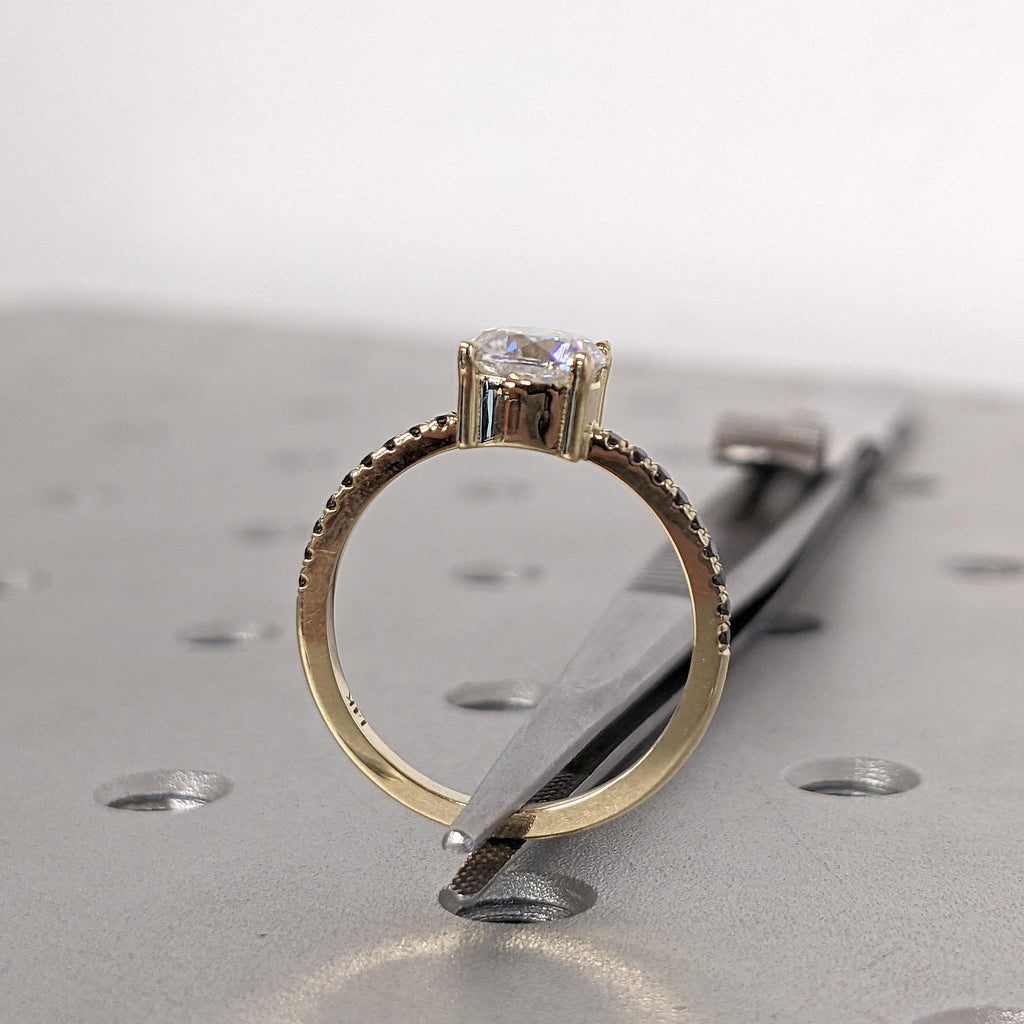 14k/18k Gold Moissanite and Black Diamond Proposal Ring for Her | Unique Bridal Jewelry Cushion cut Ring image #4