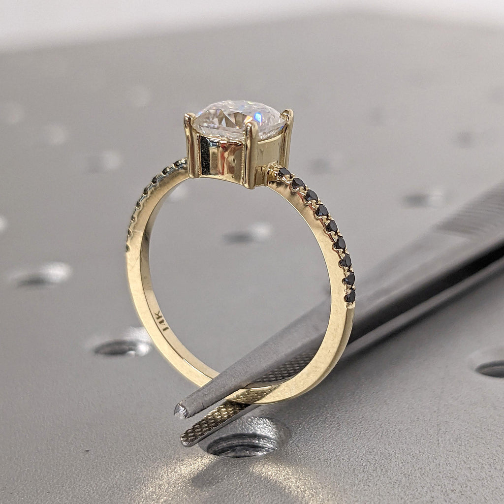 Cushion cut Moissanite Custom Engagement Ring | Black and White Diamond Half Eternity Wedding Bands for Women | Anniversary Gift image #8