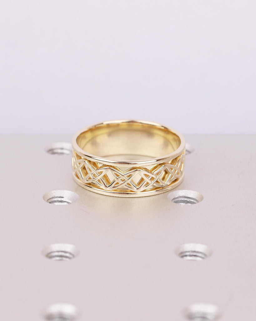 8mm Men Wedding Band, Art Deco 14k Yellow Gold Celtic Ring for Him, Antique Style Personalized Men's Engagement Ring, Celtic Knot Ring image #3
