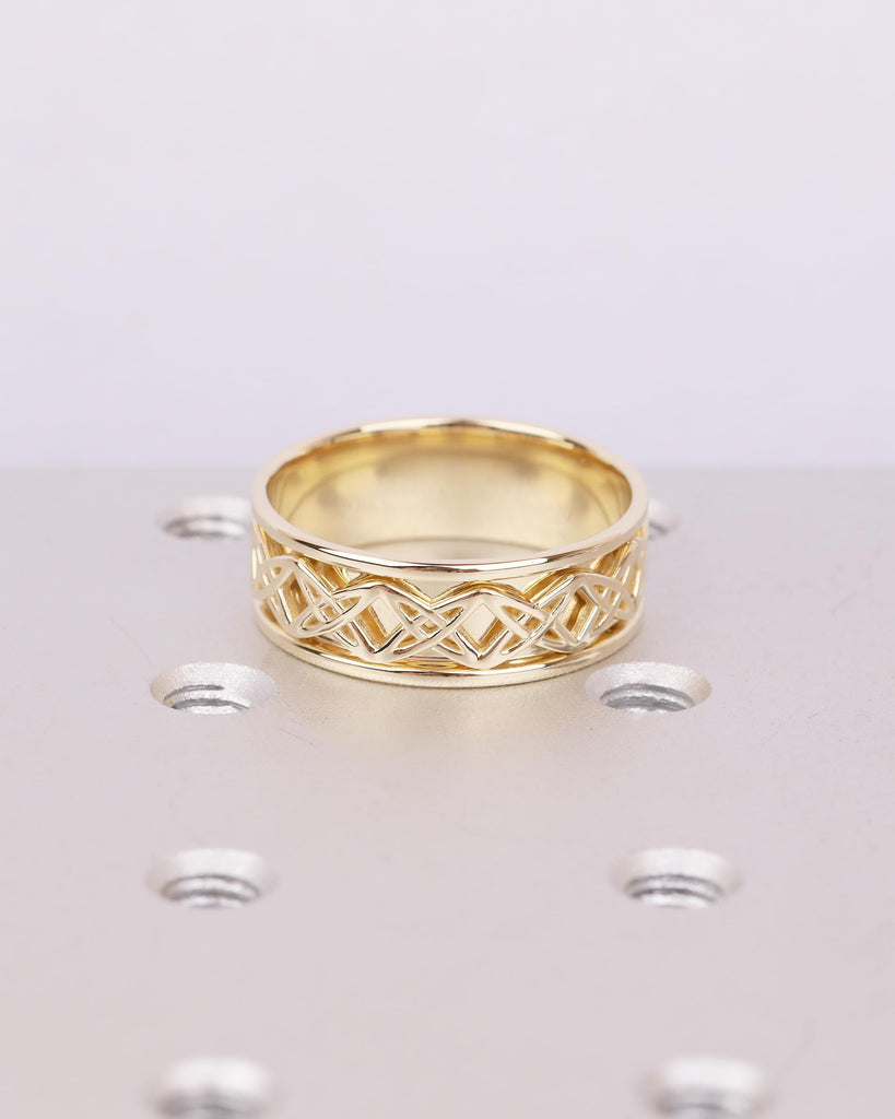 14k Solid Gold Celtic Ring, Men's Wedding Rings, Minimalist 8mm Wedding Band image #3