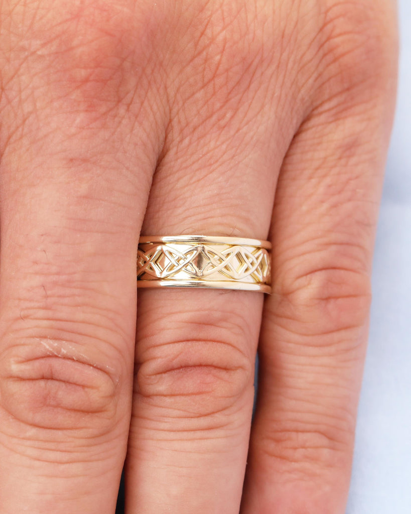 14k Solid Gold Celtic Ring, Men's Wedding Rings, Minimalist 8mm Wedding Band image #11
