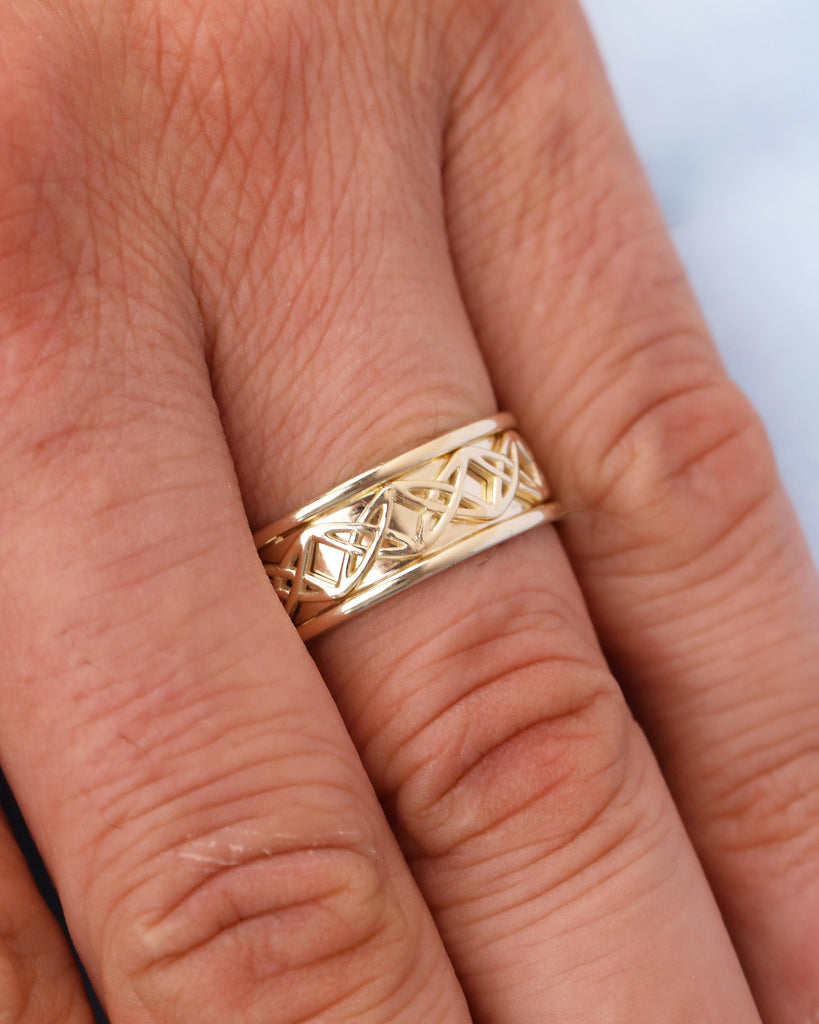 8mm Men Wedding Band, Art Deco 14k Yellow Gold Celtic Ring for Him, Antique Style Personalized Men's Engagement Ring, Celtic Knot Ring image #9