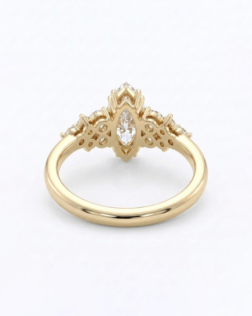 Lab Created Diamond Cluster Ring in 14k Gold, Marquise Engagement Ring, Floral Accents image #7
