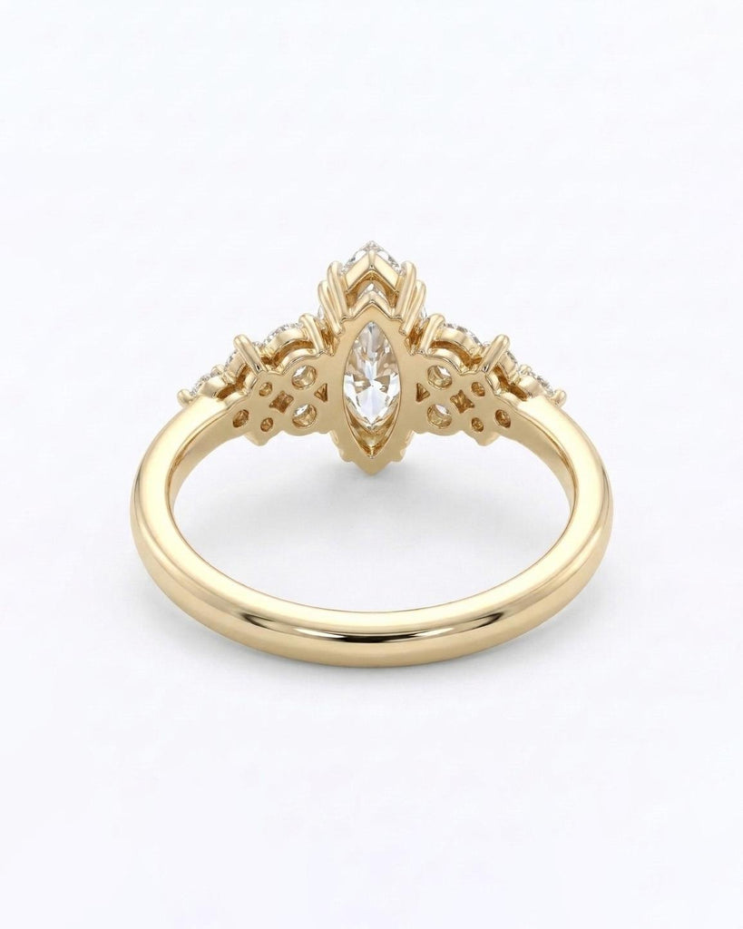 Marquise Moissanite Engagement Ring, 14k Solid Gold Promise Rings for Women, Art Deco Nature Inspired Ring, Wedding Anniversary Jewelry image #7