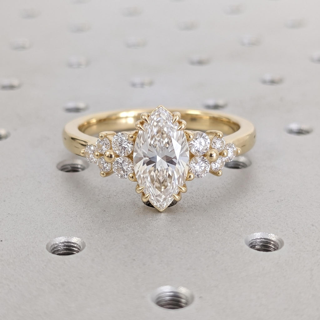 Marquise Moissanite Engagement Ring, 14k Solid Gold Promise Rings for Women, Art Deco Nature Inspired Ring, Wedding Anniversary Jewelry image #1