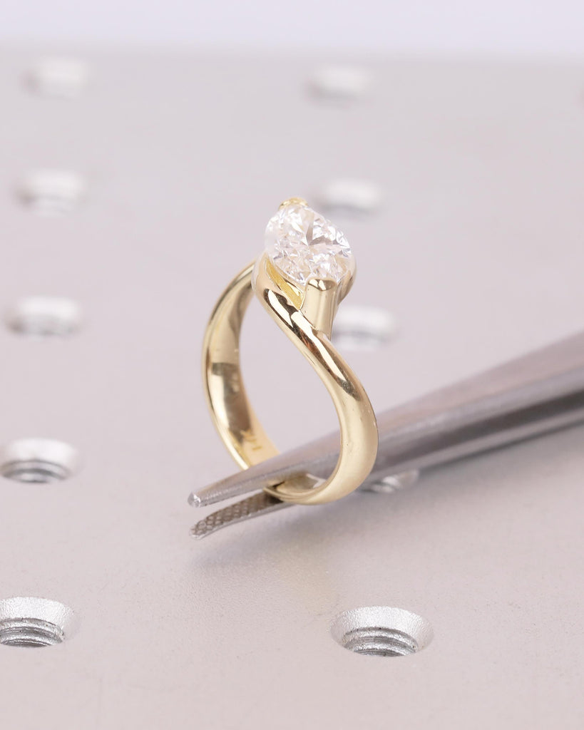 Marquise Engagement Ring, IGI Certified Lab Grown Diamond Ring, Minimalist 14k Yellow Gold Promise Rings for Women, Unique Handmade Jewelry image #20