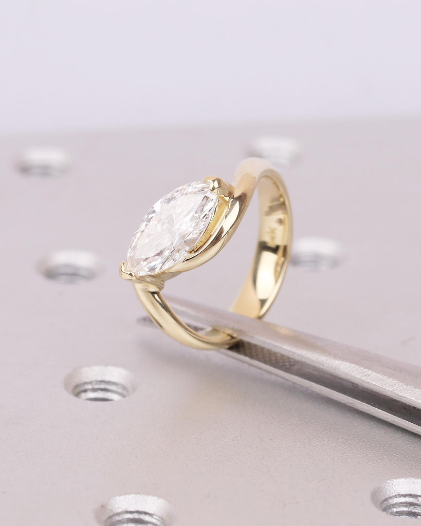 Marquise Engagement Ring, IGI Certified Lab Grown Diamond Ring, Minimalist 14k Yellow Gold Promise Rings for Women, Unique Handmade Jewelry image #3