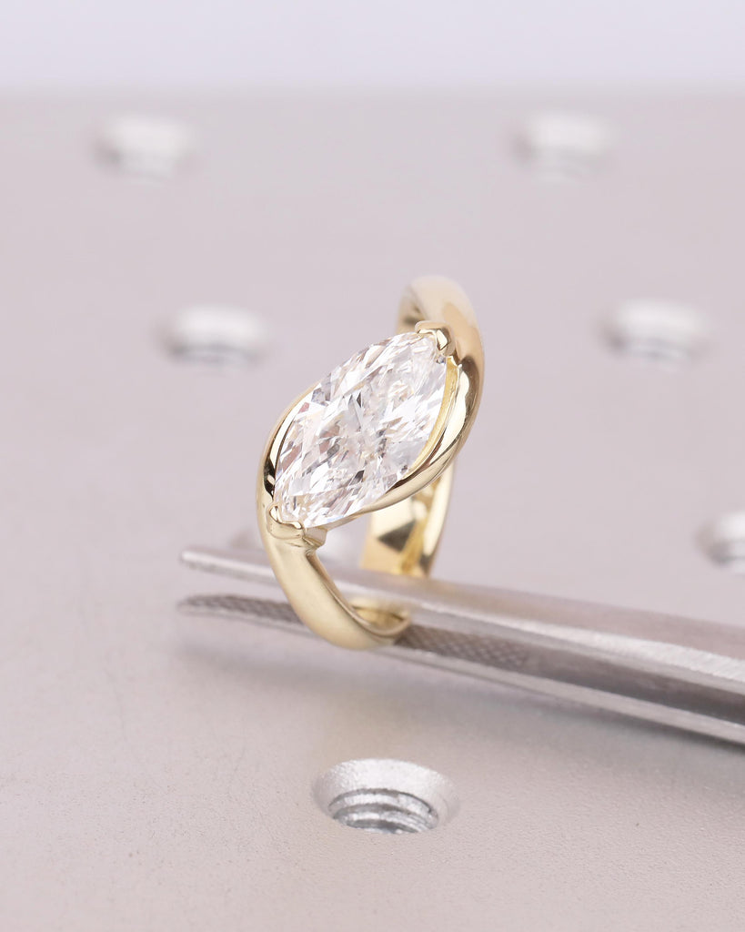 Marquise Engagement Ring, IGI Certified Lab Grown Diamond Ring, Minimalist 14k Yellow Gold Promise Rings for Women, Unique Handmade Jewelry image #5