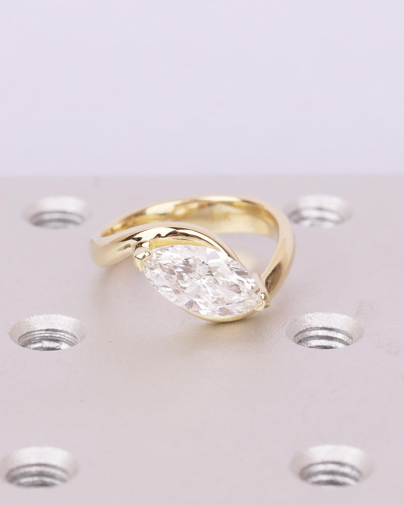 Marquise Engagement Ring, IGI Certified Lab Grown Diamond Ring, Minimalist 14k Yellow Gold Promise Rings for Women, Unique Handmade Jewelry image #16