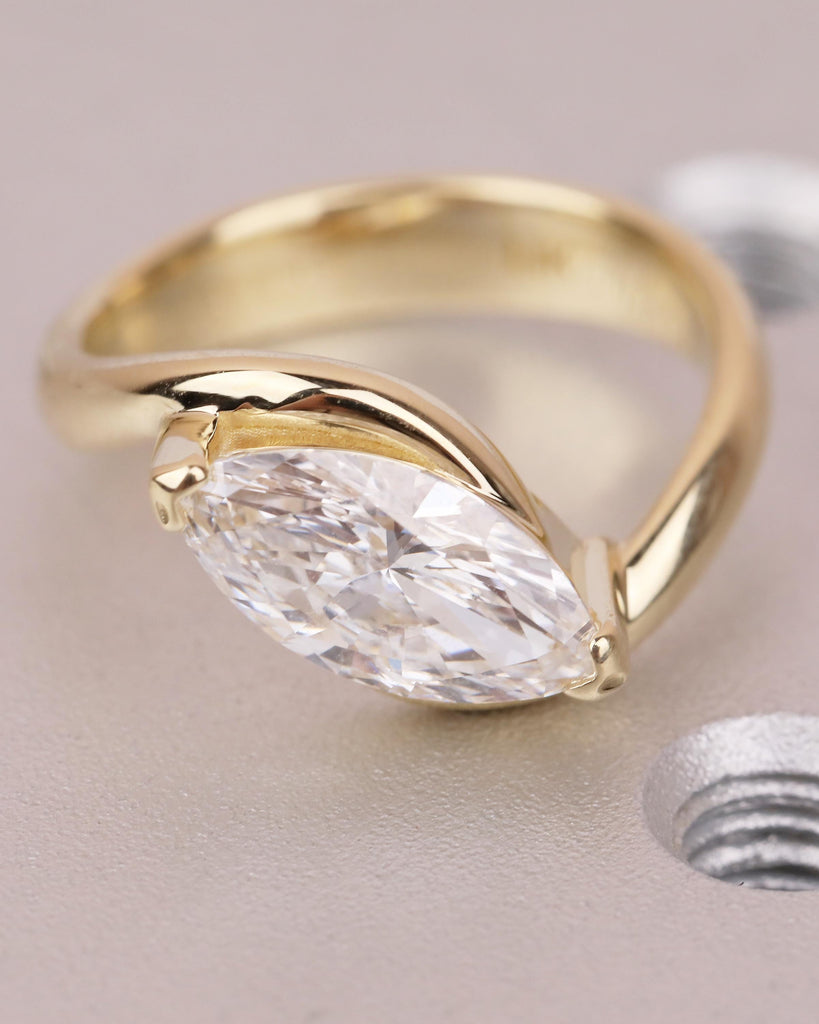 Marquise Engagement Ring, IGI Certified Lab Grown Diamond Ring, Minimalist 14k Yellow Gold Promise Rings for Women, Unique Handmade Jewelry image #8