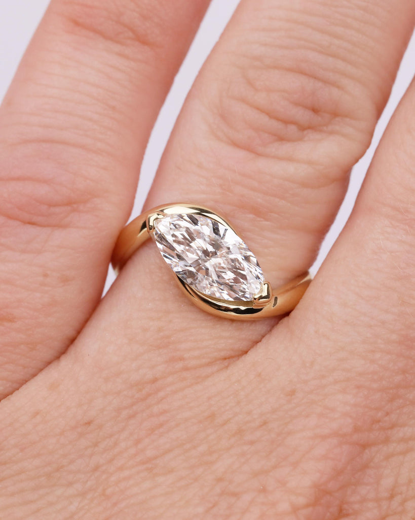 Marquise Engagement Ring, IGI Certified Lab Grown Diamond Ring, Minimalist 14k Yellow Gold Promise Rings for Women, Unique Handmade Jewelry image #17