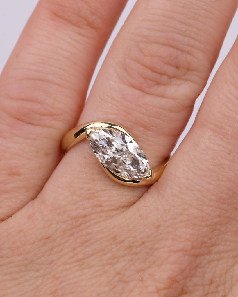 Marquise Engagement Ring, IGI Certified Lab Grown Diamond Ring, Minimalist 14k Yellow Gold Promise Rings for Women, Unique Handmade Jewelry image #10