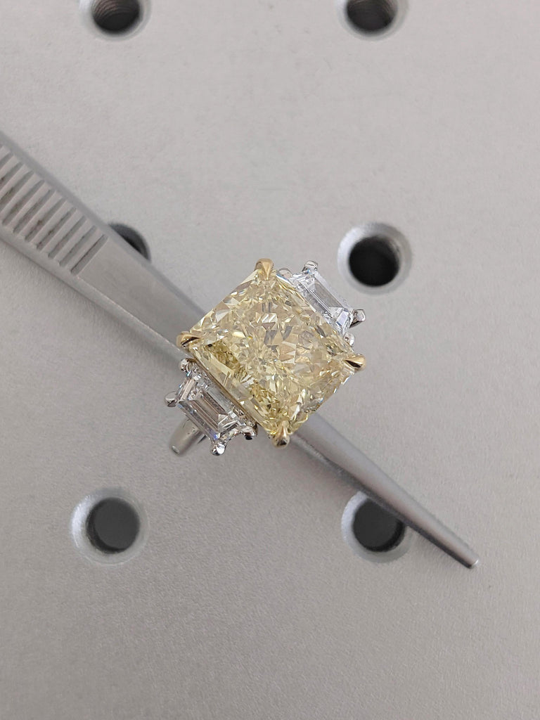 925 Silver Fancy Yellow Lab Grown Diamond Engagement Rings for Women | Radiant cut Three Stone Wedding Ring Anniversary Gift image #1