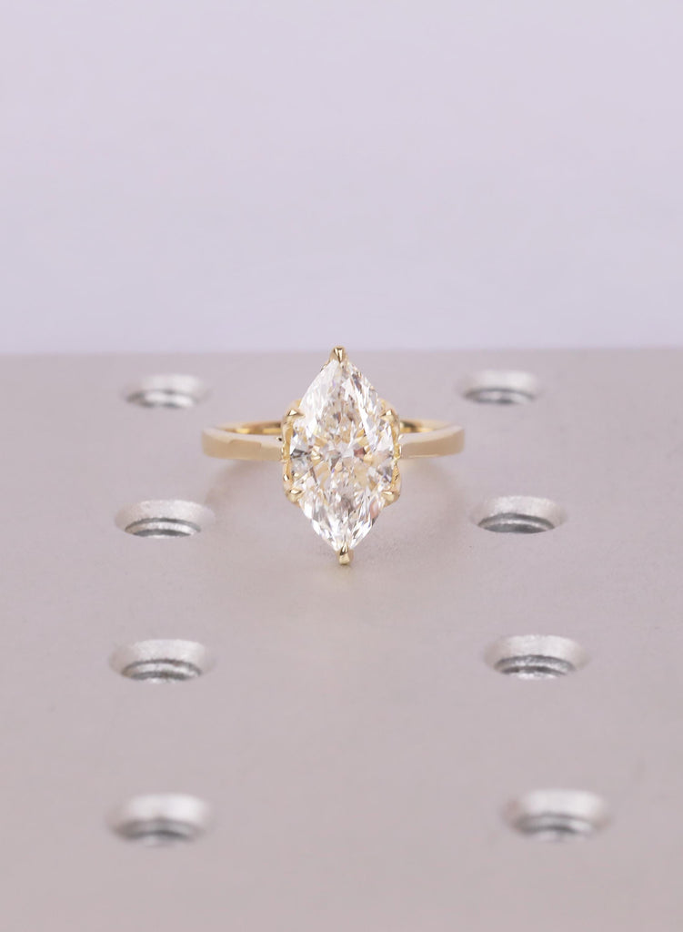 Marquise Diamond Ring, Hidden Halo Engagement Ring, 14K Yellow Gold Solitaire, Vintage Style Lab Diamond Ring, Unique Bridal Jewelry image #6