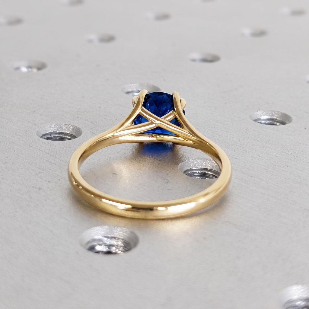 Blue Sapphire Engagement Rings for Women | Round cut Solitaire 14k/18k Gold Bridal Jewelry | Unique Split Shank Ring image #8