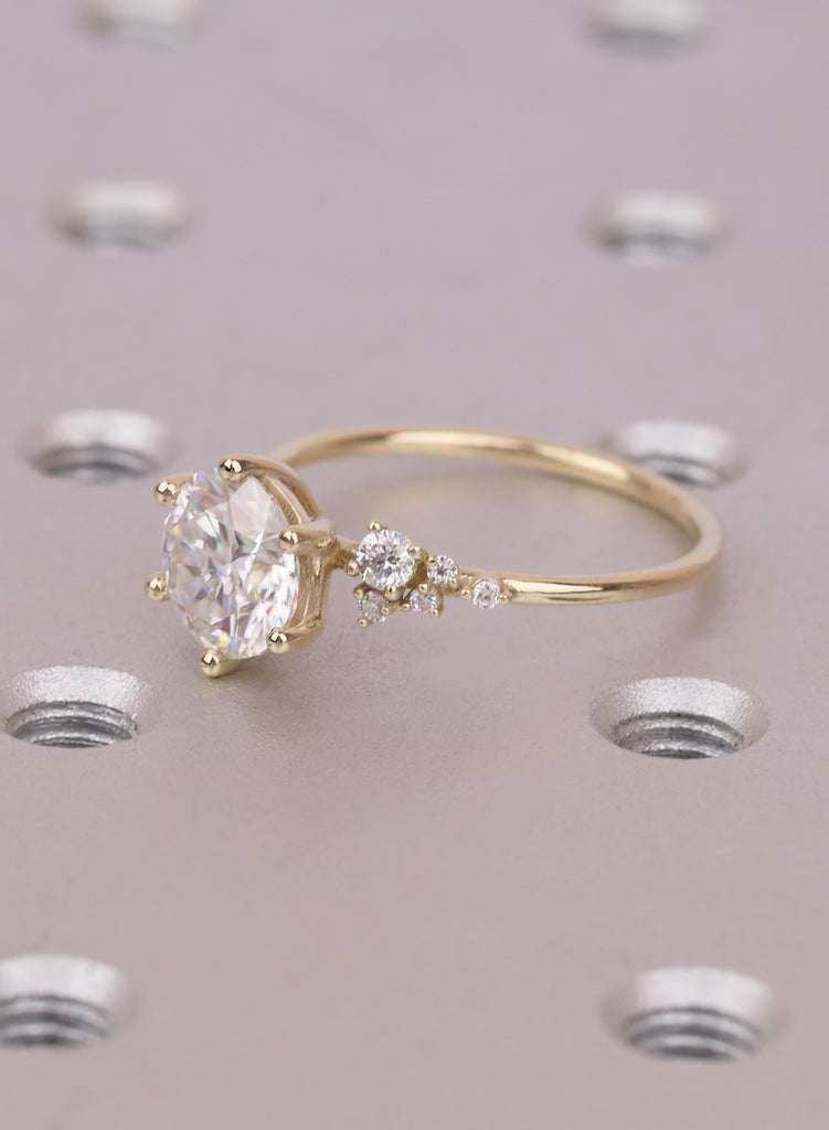 Round Cluster Engagement Ring, Moissanite Cluster Ring, 14k Gold, Dainty Diamond Cluster Ring, Minimalist Bridal Ring image #9