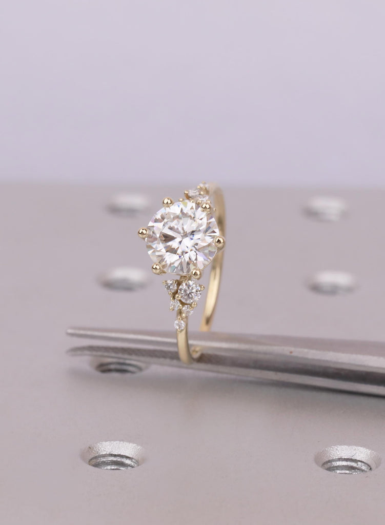 Round Cluster Engagement Ring, Moissanite Cluster Ring, 14k Gold, Dainty Diamond Cluster Ring, Minimalist Bridal Ring image #11