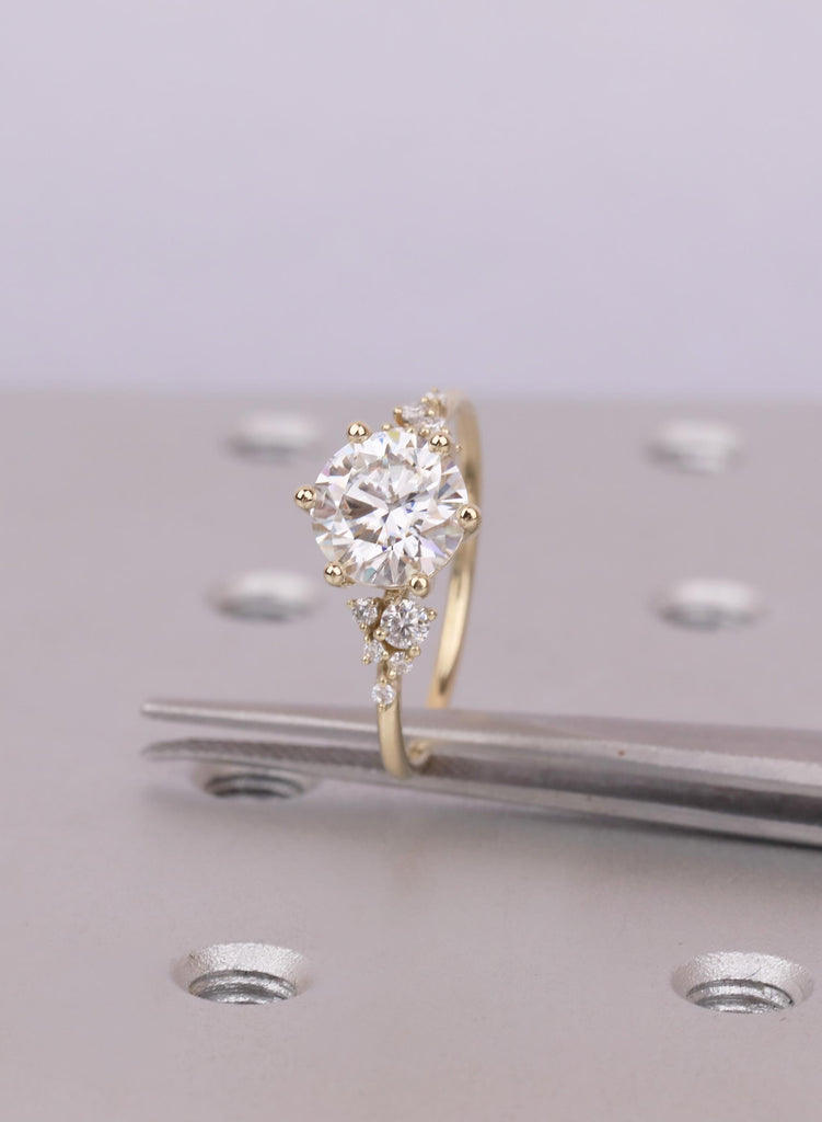 14k Gold Engagement Ring for Her, Unique Promise Ring, Moissanite Cluster Ring, Anniversary Gift, Dainty Ring, Bridal Gift image #11