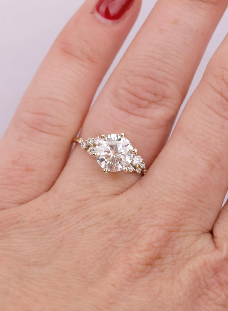 14k Gold Engagement Ring for Her, Unique Promise Ring, Moissanite Cluster Ring, Anniversary Gift, Dainty Ring, Bridal Gift image #4