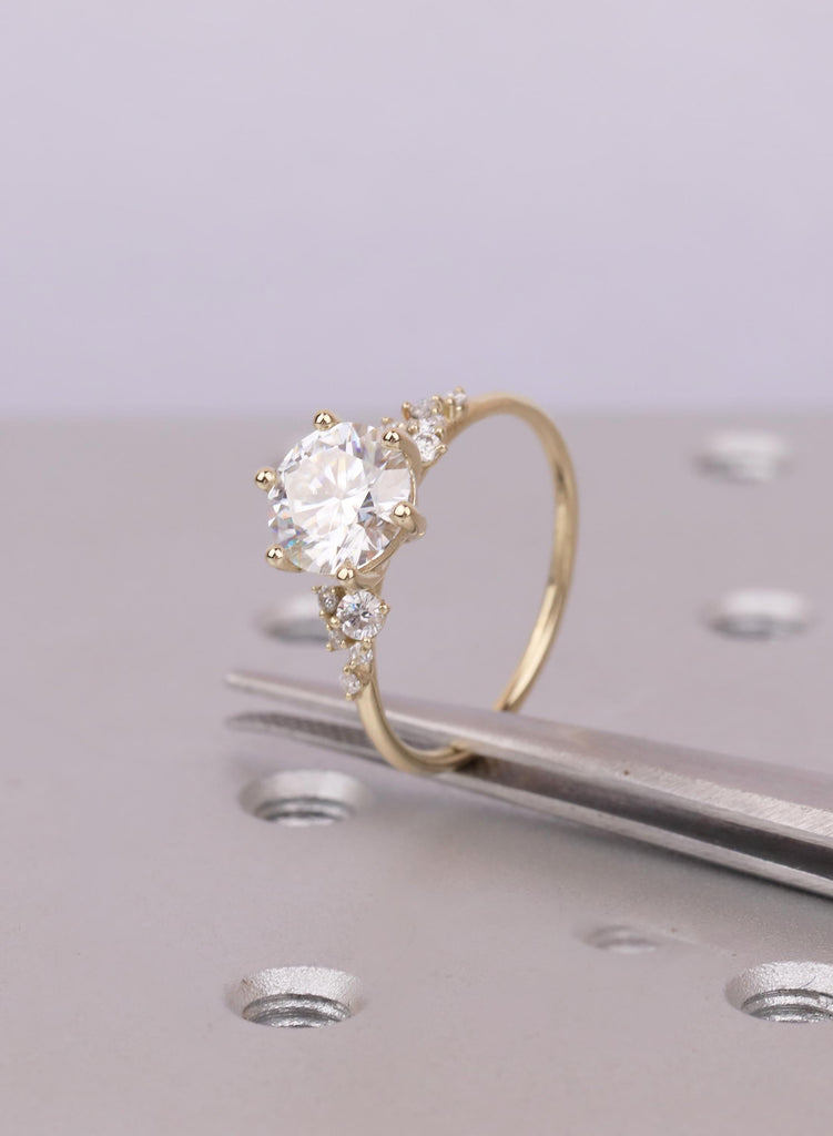Round Cluster Engagement Ring, Moissanite Cluster Ring, 14k Gold, Dainty Diamond Cluster Ring, Minimalist Bridal Ring image #12