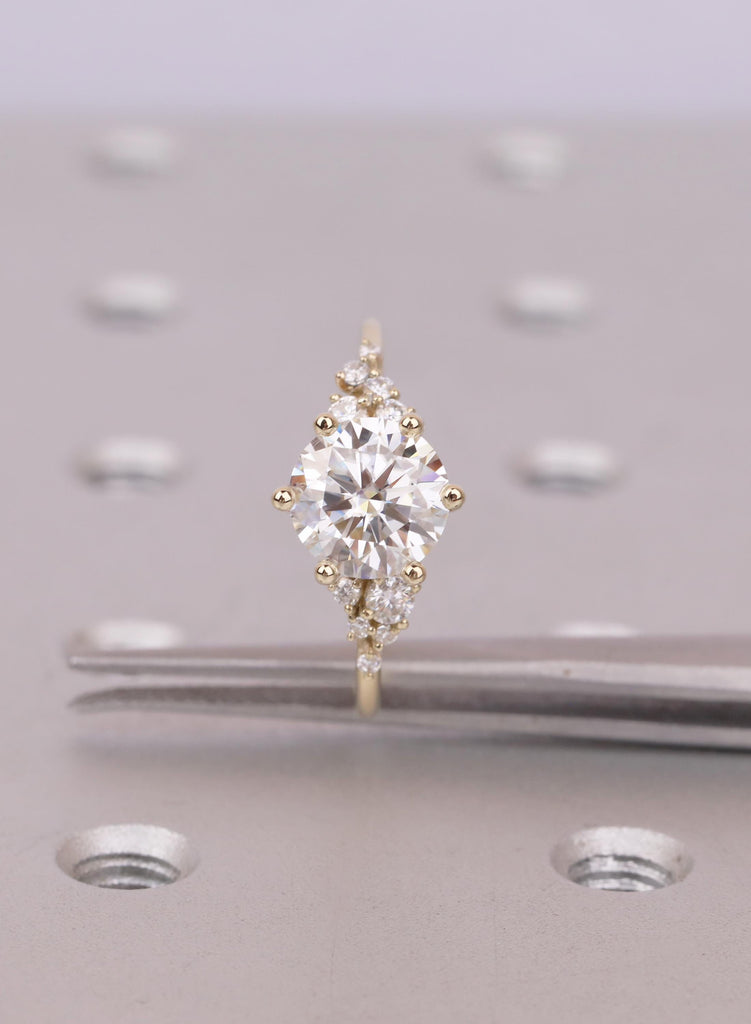 Round Cluster Engagement Ring, Moissanite Cluster Ring, 14k Gold, Dainty Diamond Cluster Ring, Minimalist Bridal Ring image #14
