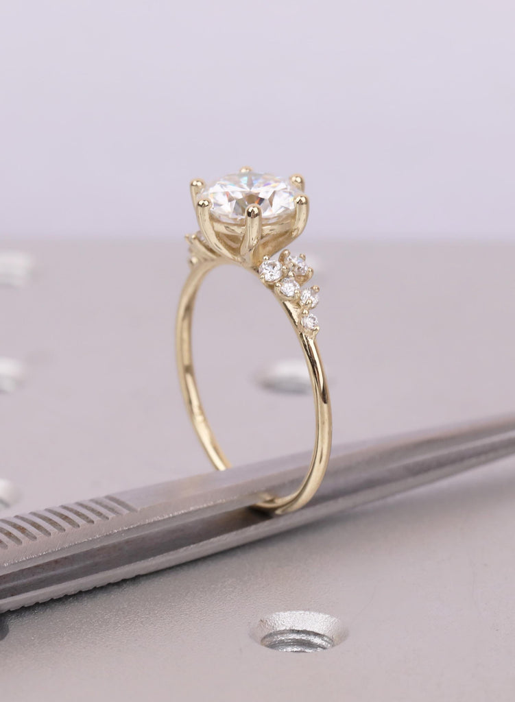 Round Cluster Engagement Ring, Moissanite Cluster Ring, 14k Gold, Dainty Diamond Cluster Ring, Minimalist Bridal Ring image #18
