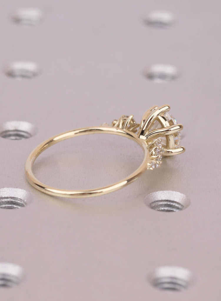 14k Gold Engagement Ring for Her, Unique Promise Ring, Moissanite Cluster Ring, Anniversary Gift, Dainty Ring, Bridal Gift image #6