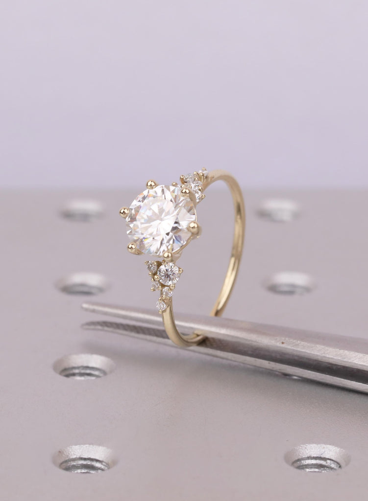 14K Solid Gold Lab Grown Diamond Cluster Engagement Ring, Art Deco Snowdrift Cluster Promise Ring, Personalized Jewelry, Women's Ring image #11