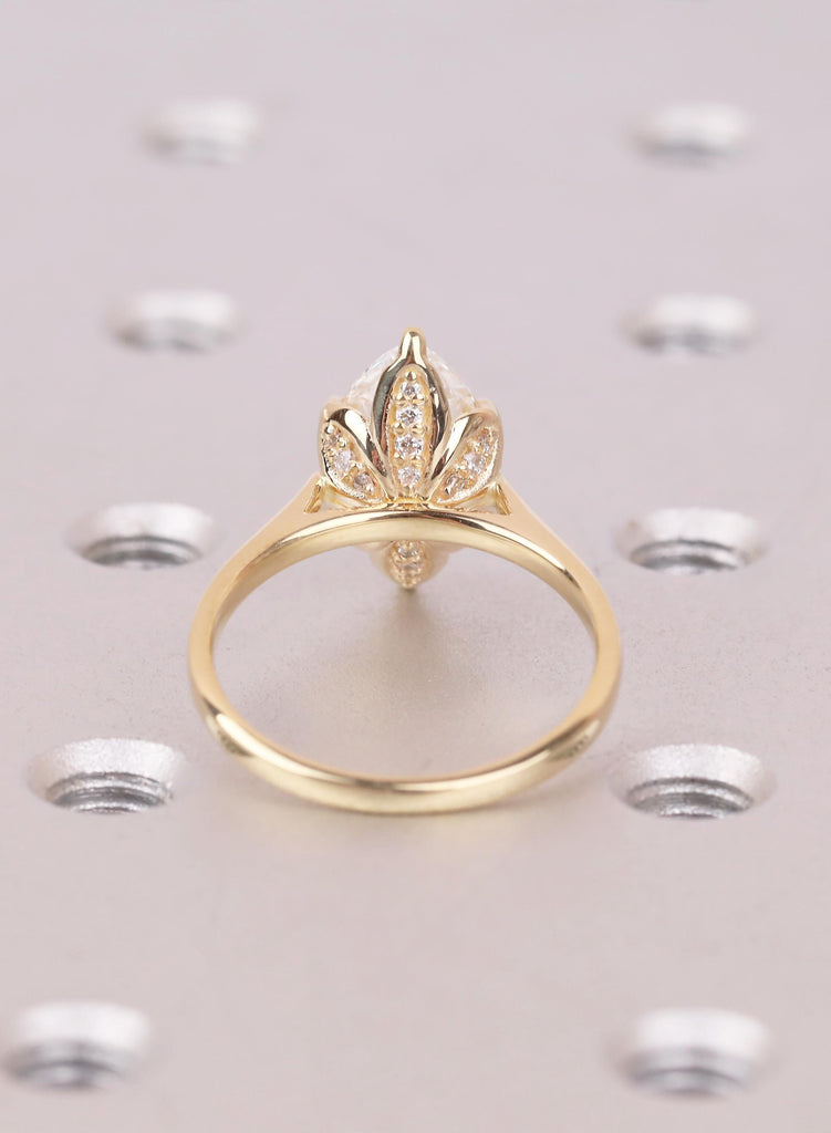 Hidden Halo Marquise Ring, Leaf Prong Diamond Engagement Ring, Vintage Style 14k Yellow Gold Solitaire, Unique Cathedral Setting image #8