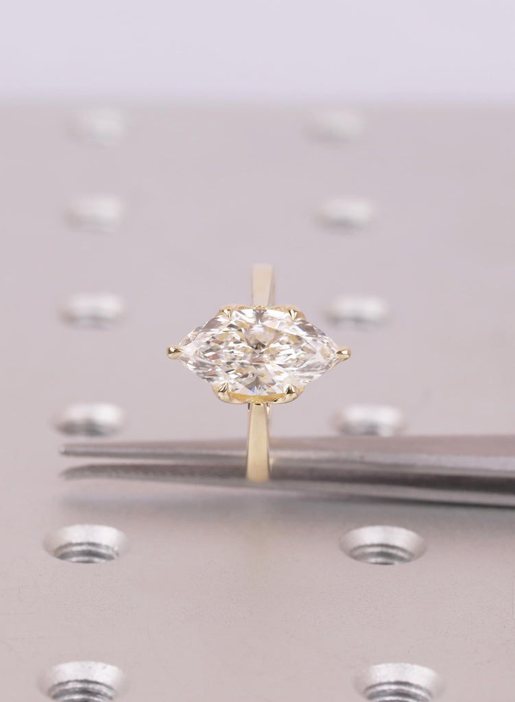 Hidden Halo Marquise Ring, Leaf Prong Diamond Engagement Ring, Vintage Style 14k Yellow Gold Solitaire, Unique Cathedral Setting image #13