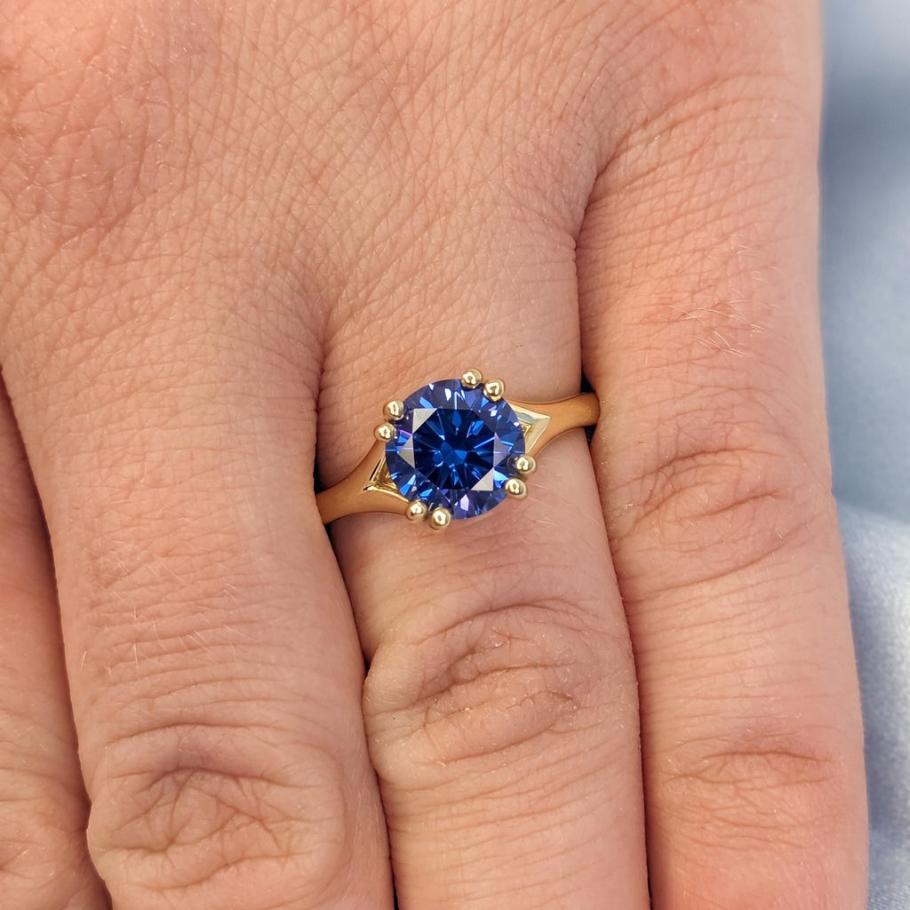 Lab Sapphire Solitaire Promise Ring | September Birthstone 18k Yellow Gold Rings for Women | Blue Gemstone Wedding Anniversary Gift image #1