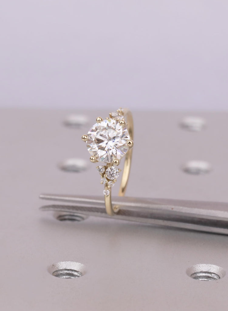 14K Solid Gold Lab Grown Diamond Cluster Engagement Ring, Art Deco Snowdrift Cluster Promise Ring, Personalized Jewelry, Women's Ring image #1