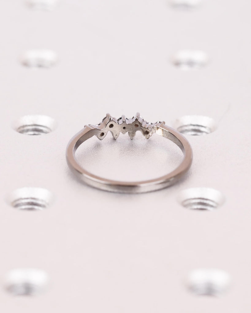 Natural Salt and Pepper Diamond Ring, 9 Stone Cluster Stacking Ring, Dainty 14K Black Gold Engagement Ring, Art Deco Women's Wedding Band image #4