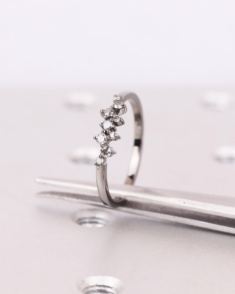 Salt and Pepper Diamond Cluster Ring in 14k Black Gold, Diamond Wedding Band, Multistone Diamond Ring, Stackable Ring, Unique Wedding Band image #5