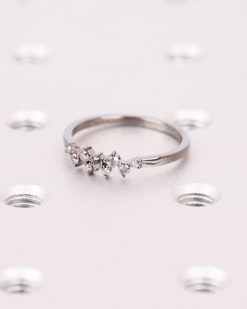 Natural Salt and Pepper Diamond Ring, 9 Stone Cluster Stacking Ring, Dainty 14K Black Gold Engagement Ring, Art Deco Women's Wedding Band image #5