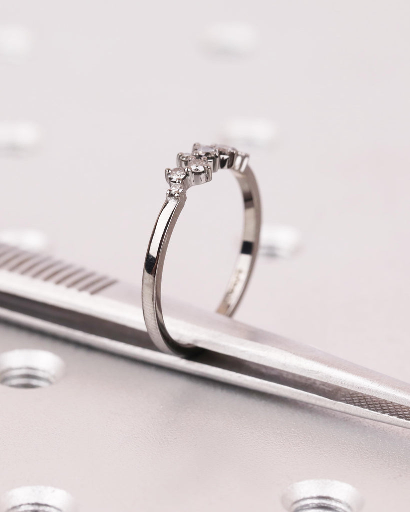Natural Salt and Pepper Diamond Ring, 9 Stone Cluster Stacking Ring, Dainty 14K Black Gold Engagement Ring, Art Deco Women's Wedding Band image #8