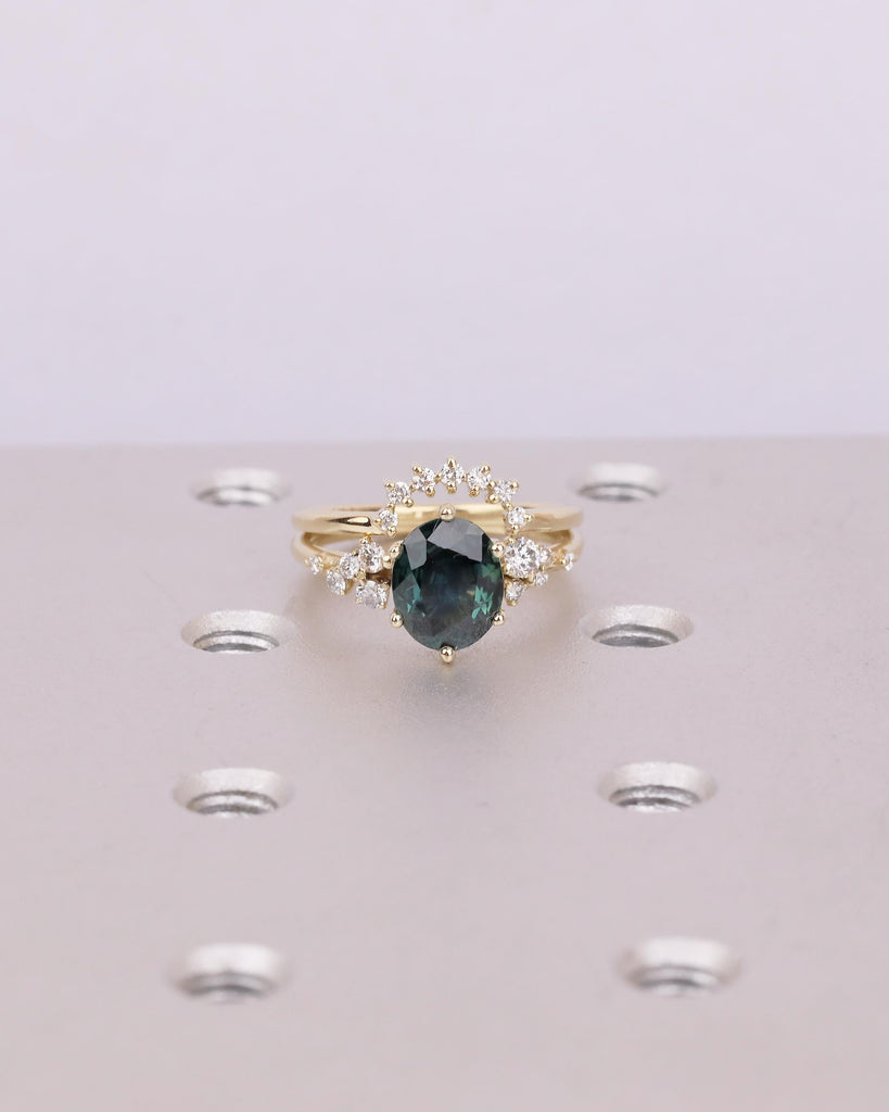 Blue Green Sapphire Ring, Oval Engagement Ring Set in 14k Solid Gold, Birthstone Jewelry image #13