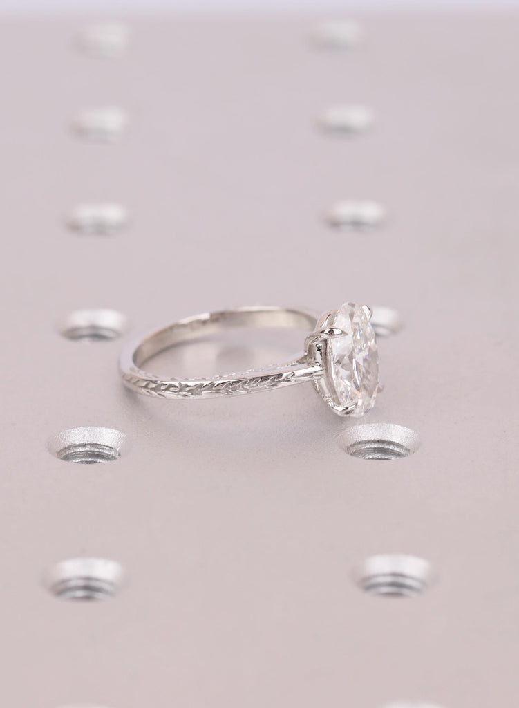 Oval Diamond Engagement Ring | Platinum Nature Inspired Band | Unique Promise Ring for Her | Anniversary Gift image #5