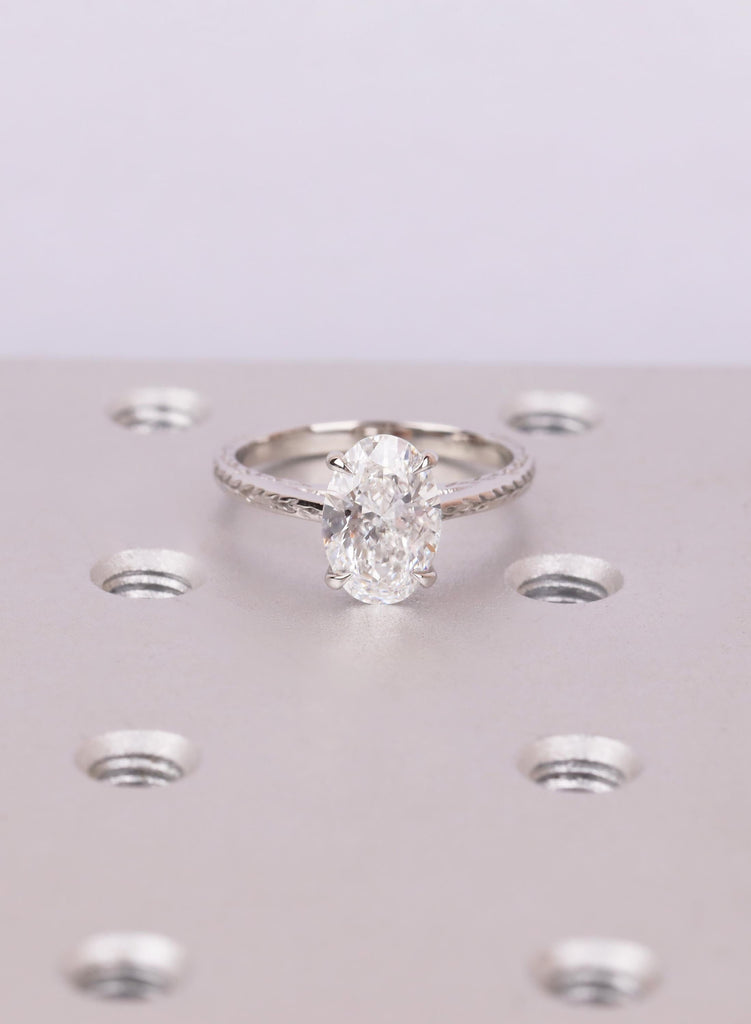 Oval Diamond Engagement Ring | Platinum Nature Inspired Band | Unique Promise Ring for Her | Anniversary Gift image #4